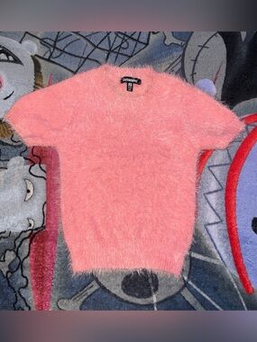 Fuzzy Pink Short-Sleeve 
 Sweater